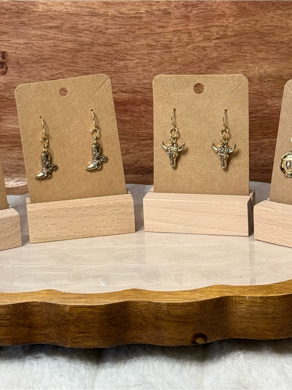 Gold Western Charm Dangling Earrings - Cowgirl Themed